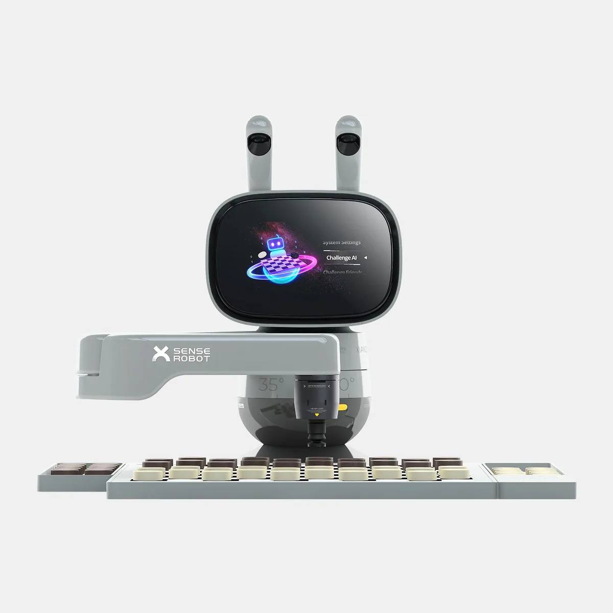 SenseRobot Chess Lite display and flat pieces viewed from the front
